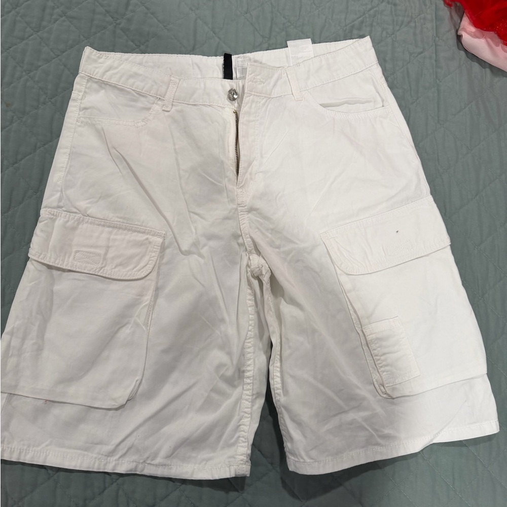 Divided White Cargo Shorts with Utility Pockets